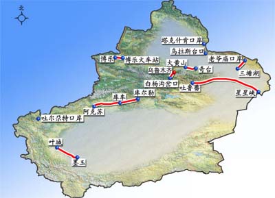 新疆道路建設(shè)及城鎮(zhèn)地型圖