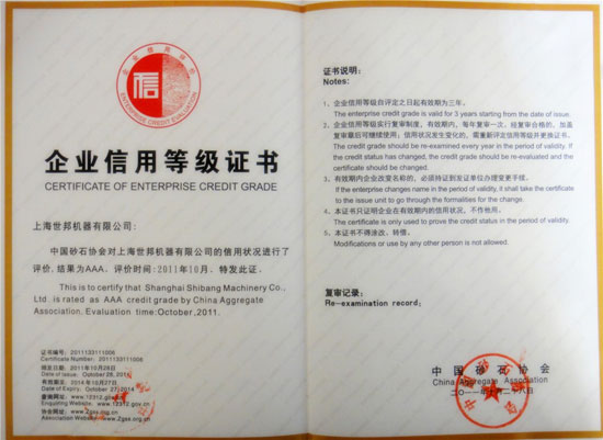 世邦機(jī)械企業(yè)信用等級(jí)證書